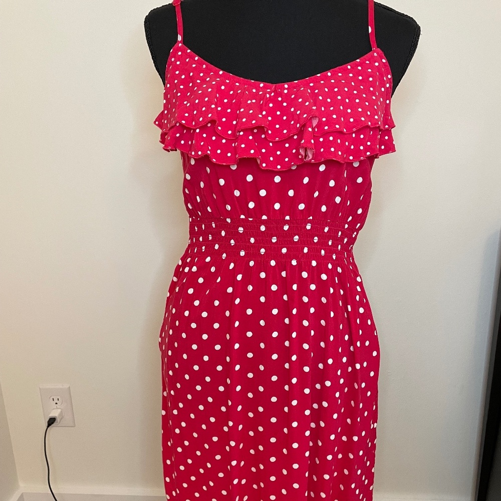Elle Red & White Polka Dot Small Ruffle Mini Dress